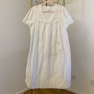 Velrose Womens Nightgown Large White Pink Floral Embroidered Lace Cottage Thin